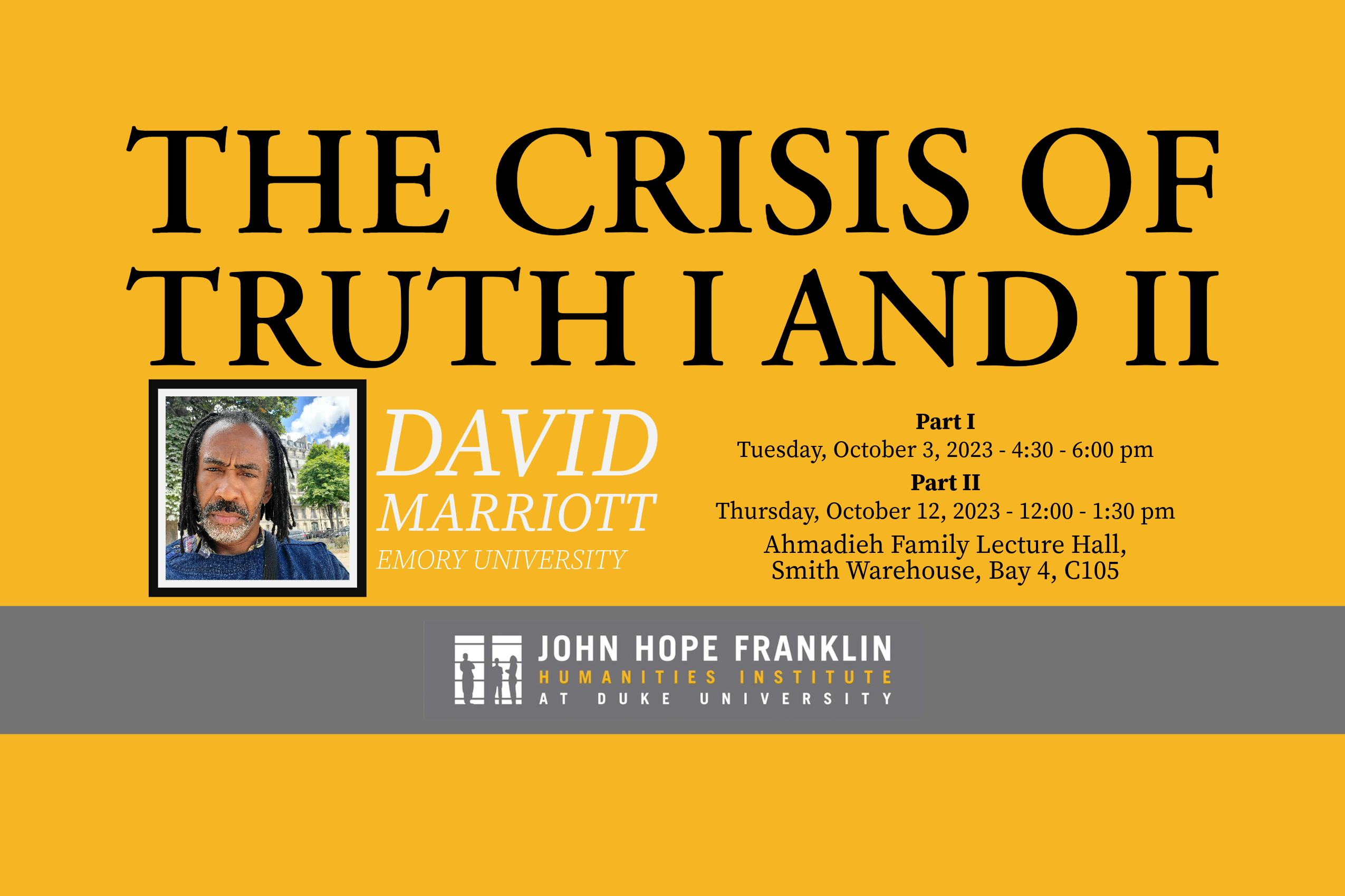 Photo of David Marriott. Black text on yellow background with FHI logo.
